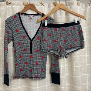 Victoria's Secret Black Red Heart Pajama Set S